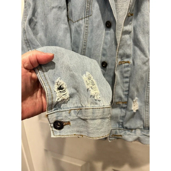 Trademark Brooklyn Cloth Denim Jean Jacket size Large Light Wash Distressed - Picture 4 of 11